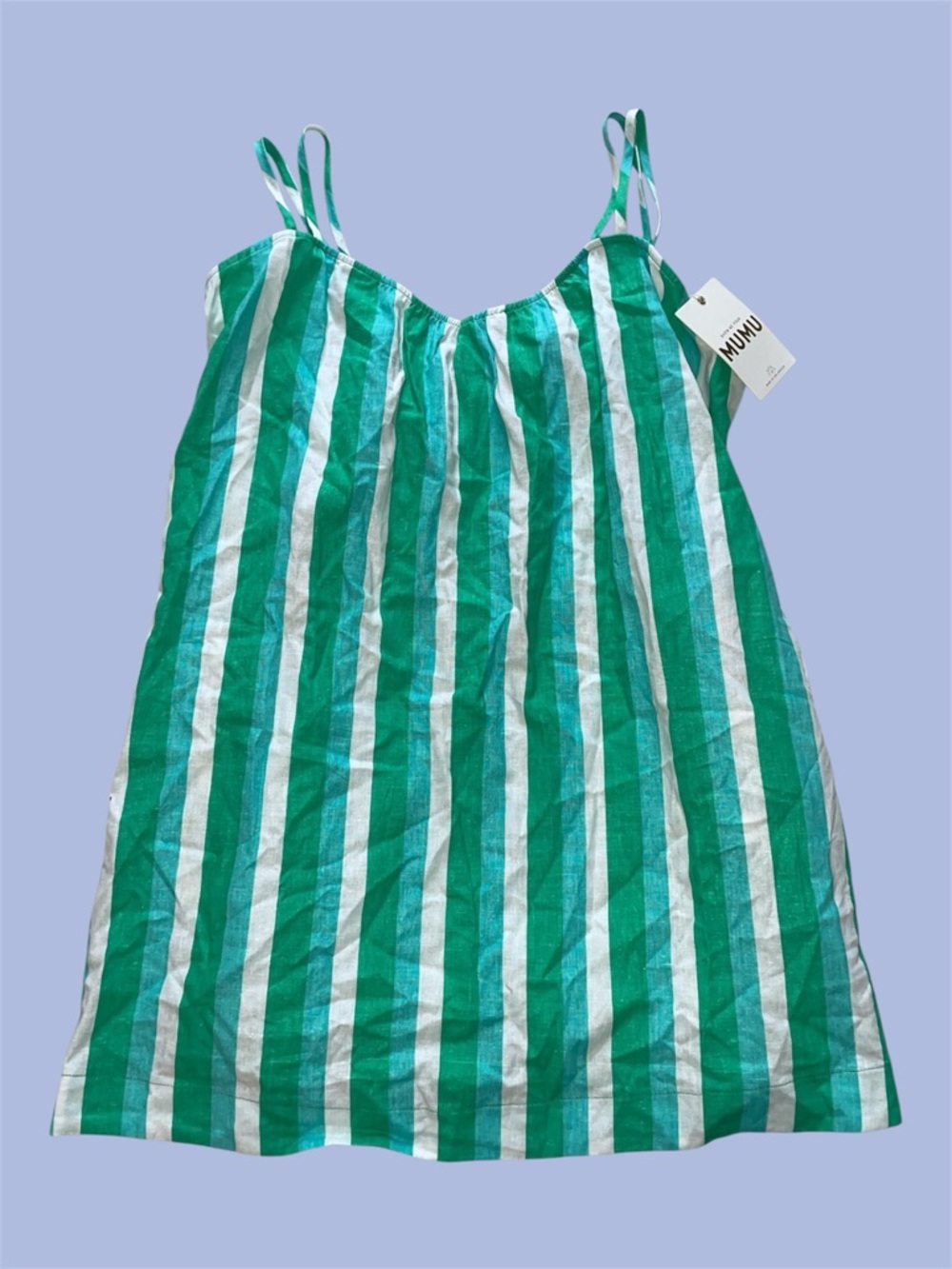 Show Me Your MuMu Sicily Green Blue and White Striped Mini Shift Dress